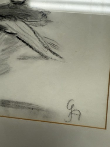 Kohle weibliche Figur Ballerina tanzend Zeichnung gerahmt signiert Vintage Kunst - Bild 4 von 8