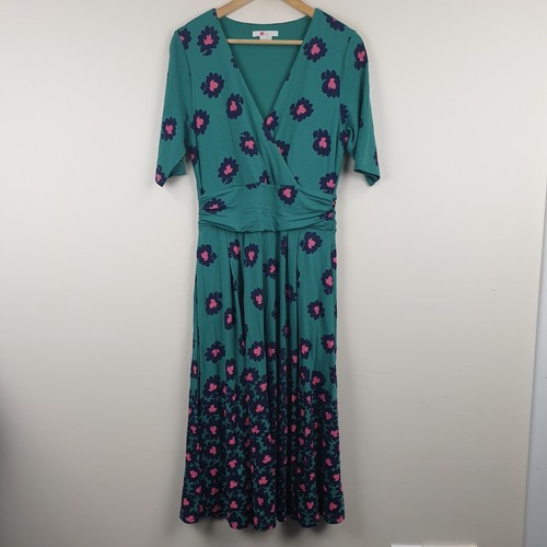 Boden Kleid Damen UK 12 grün Blumen Kassidy Jersey Midi Stretch Wickel Mieder