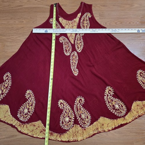 Women's Beach Cover Up Sz Large Red Tunic Dress Embroidered Boho Coastal Flowy - Picture 9 of 11