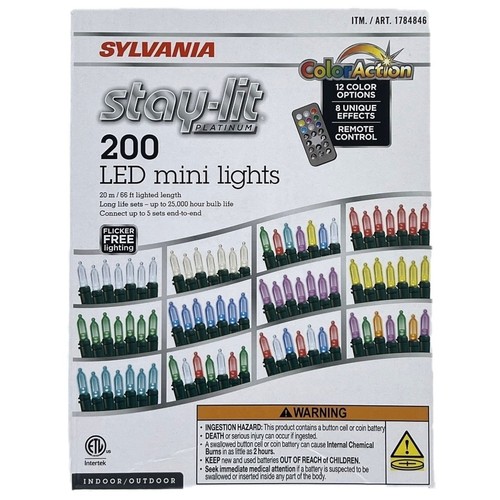 Sylvania Stay Lit Platinum 200 LED Mini Lights - 12 Color Options - 66 Ft - NEW - Picture 2 of 7