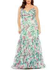Mac Duggal Plus Floral Tiered Ruched Gown Women's