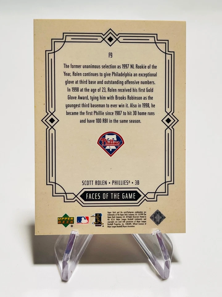 SCOTT ROLEN 2000 Upper Deck FACES OF THE GAME Insert #F9 Phillies - Image 2 of 2