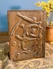 Handcrafted Decorative Art Antique Rectangular Dark Brown Stoneware Flower