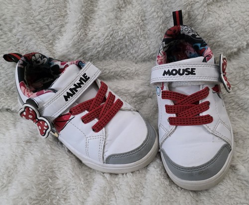 Disney Junior Classic Minnie Mouse Sneaker White & Red Size 9 Side Red Bow - Picture 2 of 3