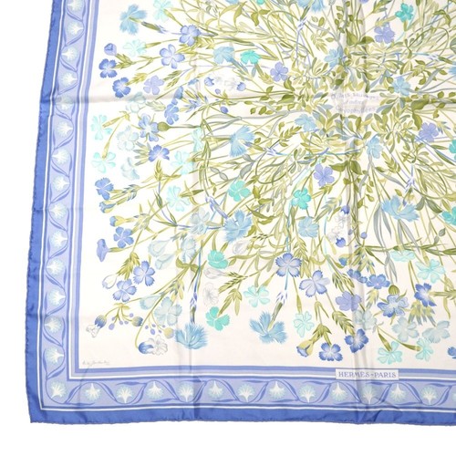 HERMES Carre 90 OEillets sauvages et autres Caryophyllees Schal Seide blau ohne Karton - Bild 4 von 9