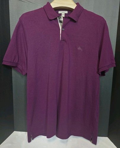 Burberry Brit Purple Short Sleeve Polo Shirt Check Trim Mens XL