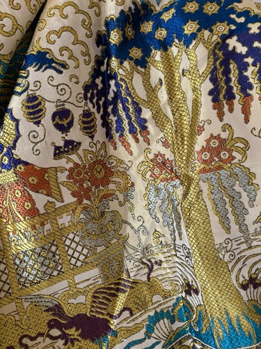 Antigua colcha Art Deco japonesa geisha satinado jacquard cubierta ~ tonos joya - Imagen 12 de 17