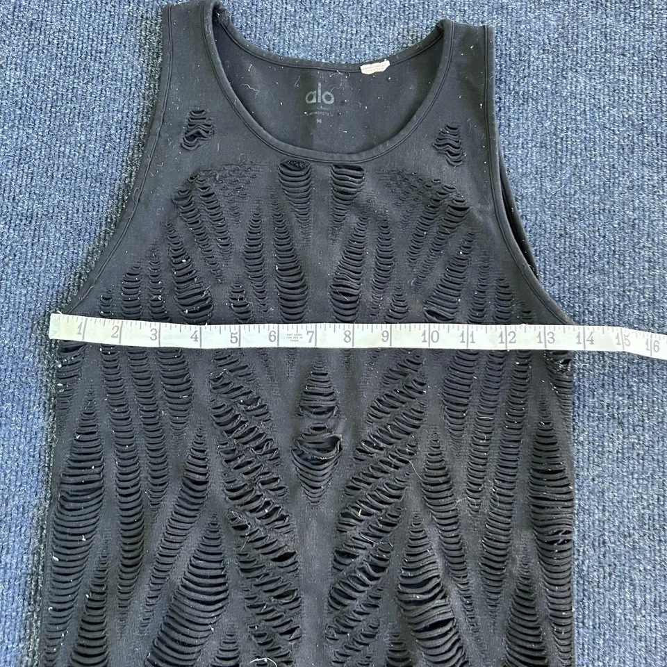 Alo Yoga Tank Top Womens Small Black Laser Cut Distressed Workout Shirt - Image 3 of 4
