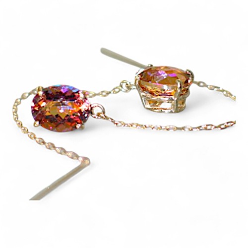Twilight Fire Topaz, 14KY Gold Threader Earrings, E103 - Picture 2 of 6