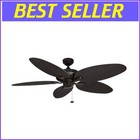 52-Inch Tropical Ceiling Fan with Pull Chain - Weather-Resistant Bronze Elegance