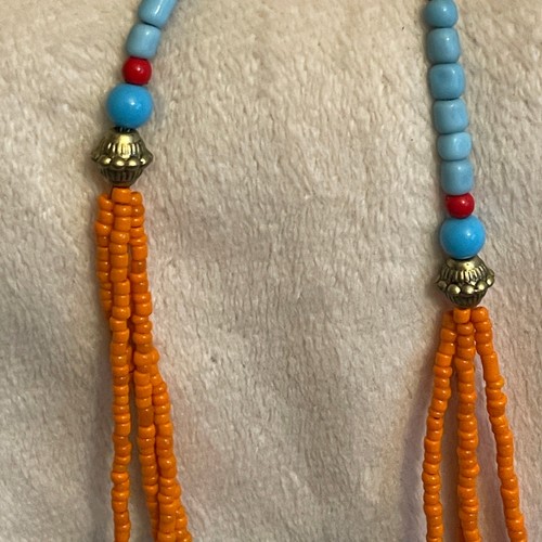 Collana Boho Western Multistrato Perline Retrò Etnica Turchese Rosso e Arancione - Foto 6 di 6