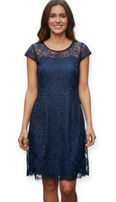 Oleg Cassini Navy Blue Embroidered Mesh Dress 14 Fit Flare Mother of Bride