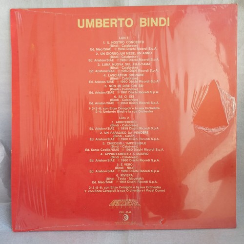 DISCO 33 GIRI UMBERTO BINDI ORL 8142 RACCOLTA COMPILATION ITALY - Foto 2 di 4