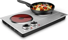CUSIMAX 1800W Ceramic Electric Hot Plate for Silver Double Burner, 