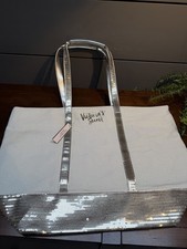 NWT Gorgeous Victoria's Secret Tote Bag Cream-Gold Sparkle Sequin Bling Pool Fun