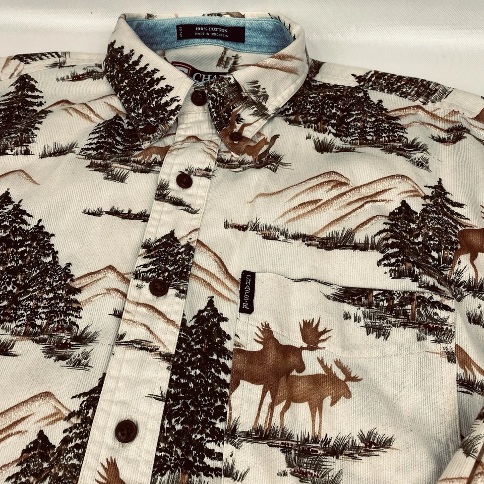 Camisa Ralph Lauren Chaps Micro Pana Estampado Alce Grande De Colección Años 90’s Lobos Foto 3 de 4