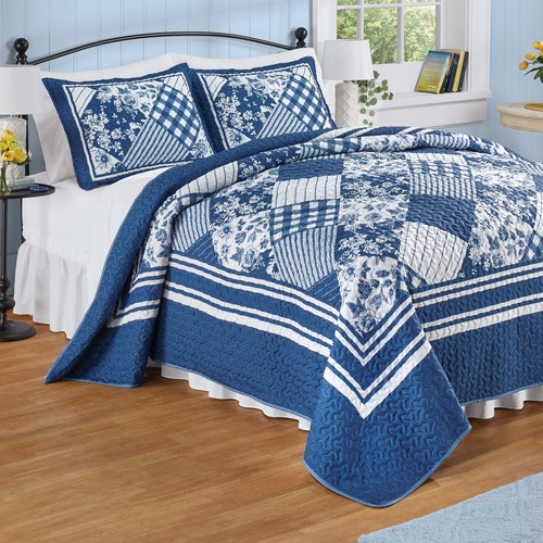 Lucy Oversized Diamond Patchwork Blue and White Quilt - Picture 2 of 2
