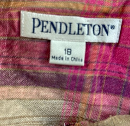 Pendleton Vestido Midi Sin Mangas Rosa Morado Cuadros Preppy Atemporal 100% Lino 18 - Imagen 6 de 10
