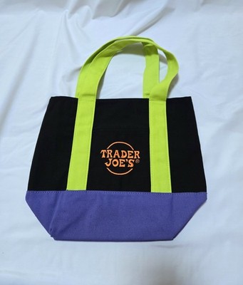 Trader Joes Mini Canvas Tote Bag Black, Orange, Green, Purple NEW