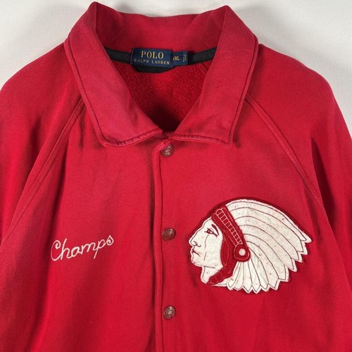 Polo Ralph Lauren Men's Varsity Jacket Sweatshirt Indian Head Patch Red Champs - Picture 2 of 10