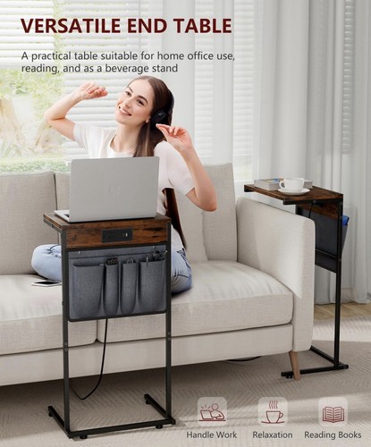 C Shaped End Table Of 2, Small Side Table for Couch & Recliner, Slide Under Sofa - Picture 3 of 7