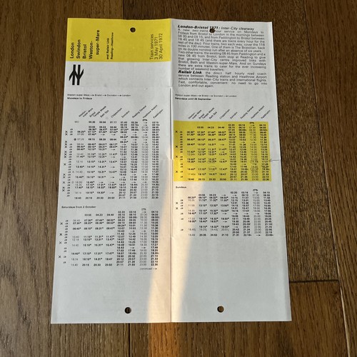 Vintage 1971 1972 British Rail Passenger Timetable London Swindon Bristol  - Bild 1 von 2