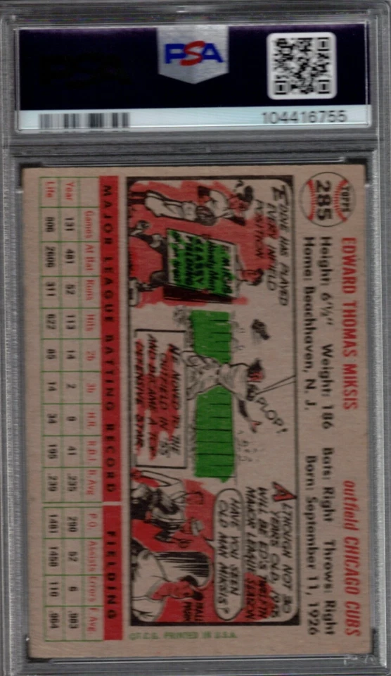 1956 TOPPS #285 EDDIE MIKSIS PSA GOOD+ 2.5 - Image 2 of 2