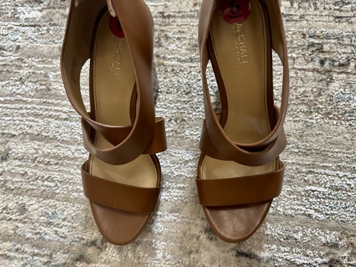 Michael Kors Brown Leather Gold Logo Buckle Platform Sandal Shoes Size 6M - Picture 9 of 12