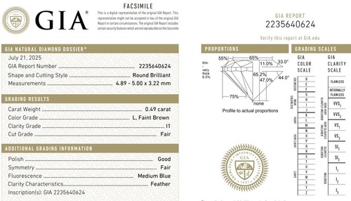 GIA 14k yellow gold .49ct L I1 Faint brown round diamond engagement ring 1.9g - Picture 8 of 8