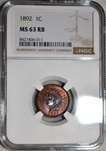NGC MS-63 RB 1892 Indian Head Cent, Beautifully Toned, Red-Brown specimen!