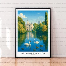 St James's Park London Unframed Illustration Print Poster Art St James's Park