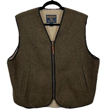 Woolrich Vest Mens Large Brown Tweed Sherpa Lined Wool Full Zip Forest 412