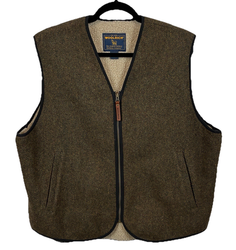 Woolrich Weste Herren Large braun Tweed Sherpa gefüttert Wolle durchgehender Reißverschluss Forest 412 - Bild 1 von 8
