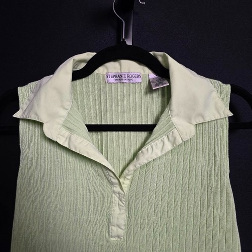 Polo Stephanie Rogers Top L Grande Sin Mangas Tejido Acanalado Verde Lima Contraste - Imagen 2 de 4