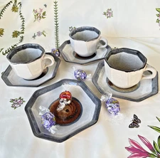 Marshall Studios Martz Pottery Hand Made Octagonal 4 Little Plates 3 Cups Signed