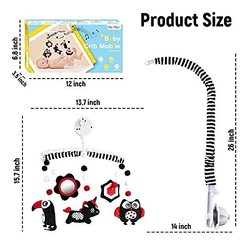 Baby Crib Mobile Unisexbaby, Nursery Baby Mobile for Crib, High Contrast - Picture 3 of 8