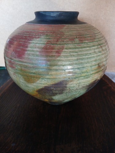 Vintage Abstract Expressionist Glazed Raku Fired Ceramic Vessel, Signed - Picture 4 of 17