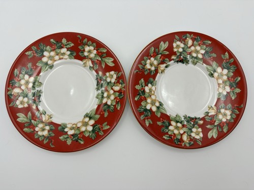 Sakura Christmas Splendor tazza da tè caffè e piattino fiore floreale bordo rosso set di 2 - Foto 9 di 24