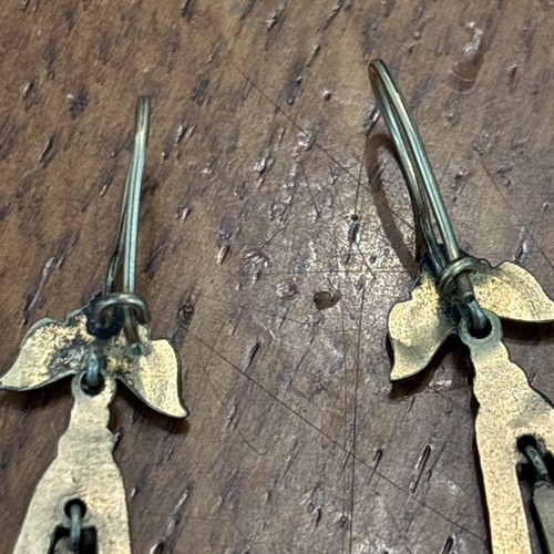 Antique 19th Century Hook Dangle Earrings Gold Plated Hn - Picture 19 of 22
