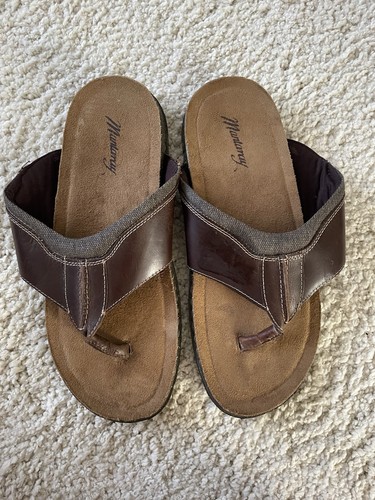 Mantaray brown leather flip flop sandals size 9 bnwot