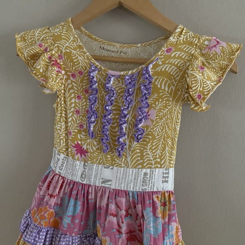 Mustard Pie Girl’s Flutter Sleeve Tiered Lace Floral Dress Boho Ruffles Size 6 - Picture 3 of 11