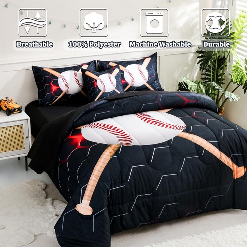 Baseball Bedding 6pcs Full Bedding Sets for BoysSports Full Comforter Set - Picture 2 of 7