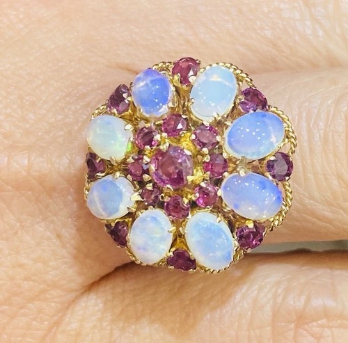 14k Solid Yellow Gold Cluster Ring W/ Natural Oval Ruby/sapphire/Emerald 4.4GM - Picture 3 of 9