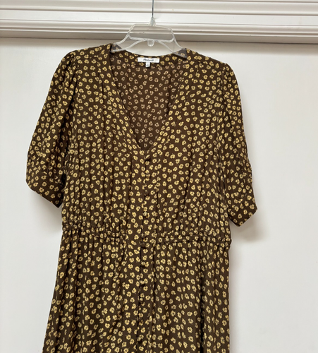 Madewell Floral Midi Dress Size 16 olive gold short Sleeve - Picture 5 of 6