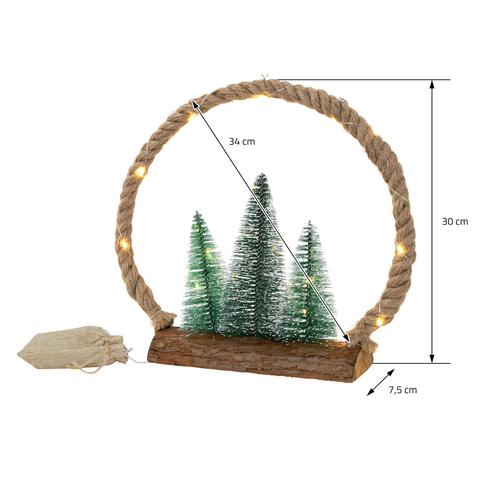 LED Jute Kranz Deko Weihnachtskranz Lichterkranz Weihnachtsdeko Timer 30 LEDs