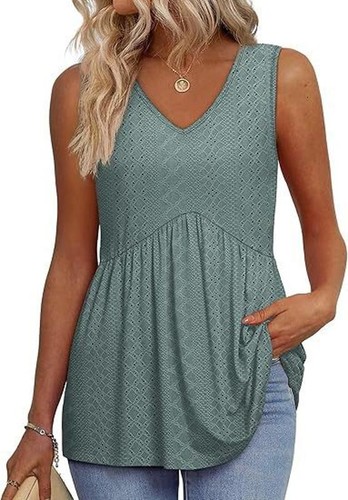 Womens Sleeveless Tops Blouse V neck Leopard Tunic Casual Swing Tank Vest Cami - Picture 5 of 31