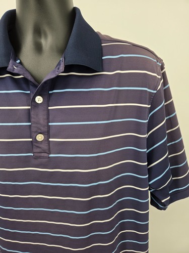 Footjoy Polo Golf Shirt Large Blue White Stripe Short Sleeve Preppy Golfing Men - Picture 10 of 14