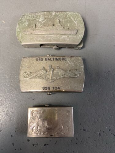 Lot of 3 Vintage Belt Buckles - USS Baltimore & 2 Others