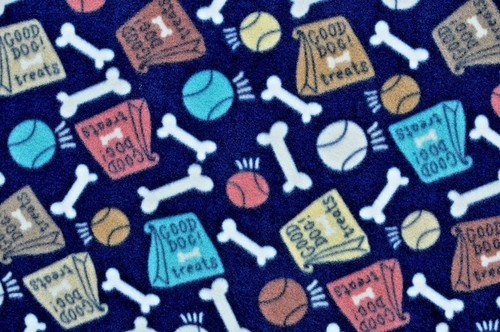 BTY*GOOD DOGS TREATS, BOWLS, BALLS & BONES ON NAVY FLEECE FABRIC 1 YD 60X36" - Picture 3 of 3