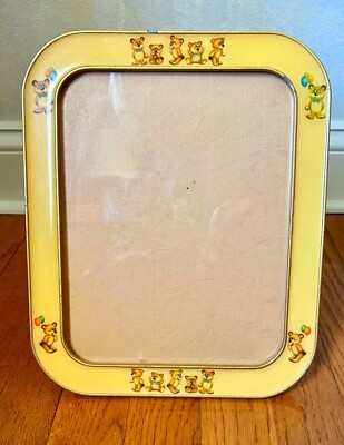 Vintage Enamel Teddy Bears Baby Nursery Child 9x11 Frame Bowon Loui Michel Cie